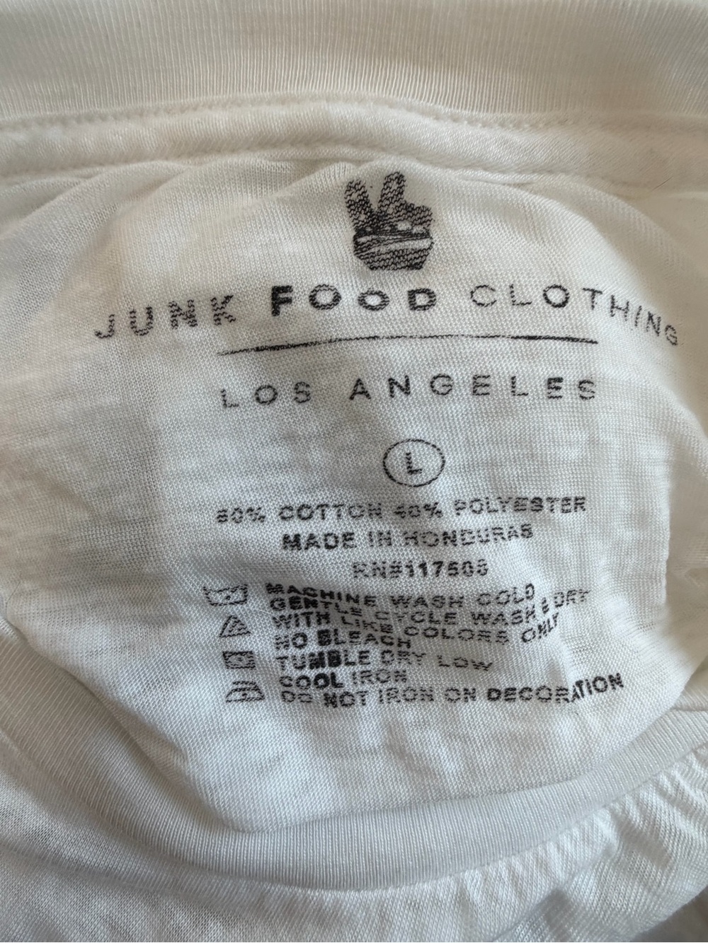 Junk Food Clothing White Tee with Black Screenprint Logo - Picture 4 of 4